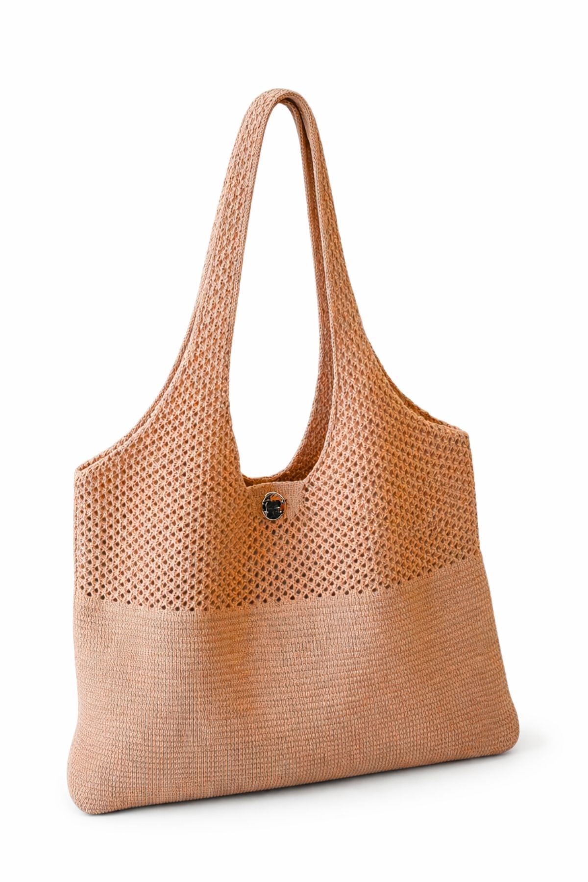 Kadın Triko Örme Gündelik Omuz Çantası Yazlık Astarsız Çelik Örgü Çanta 2403 Camel