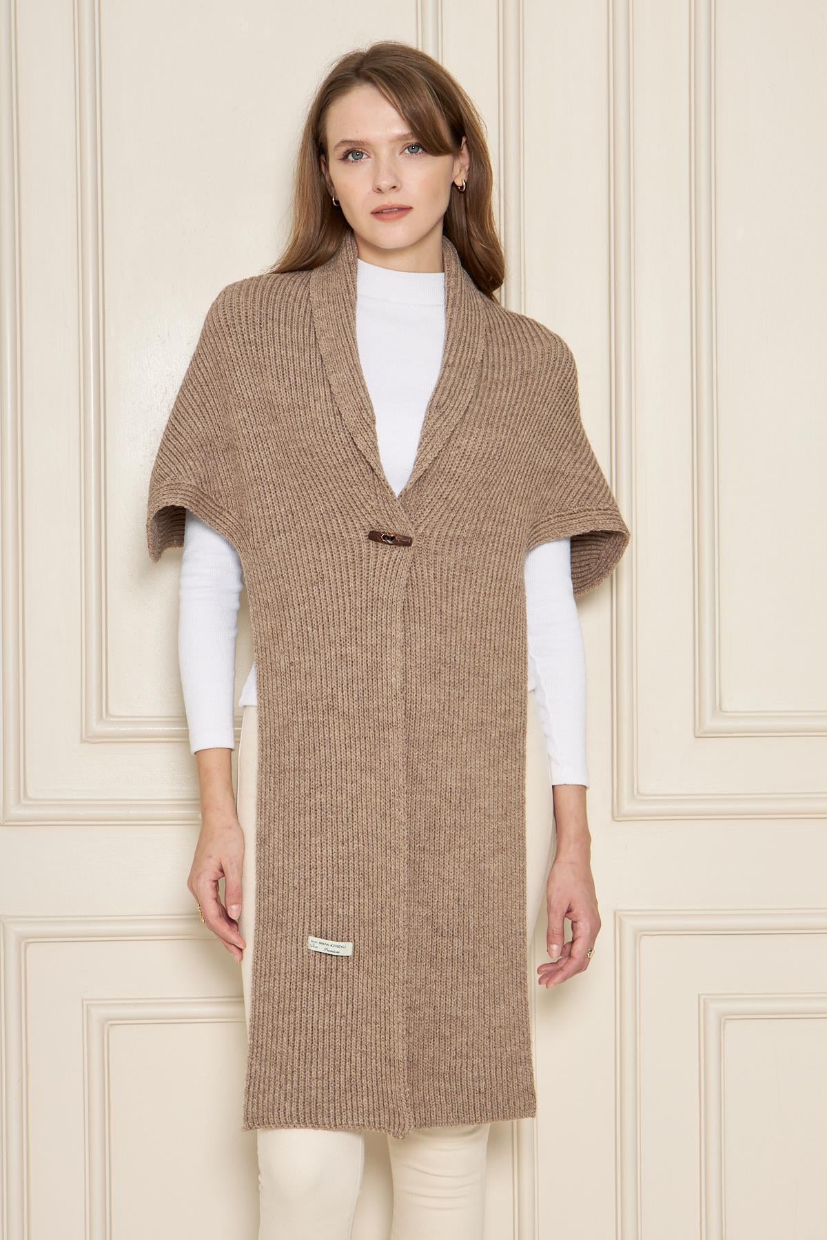Kadın Yumuşak Dokulu Selanik Örgü Triko Şal 71511 Camel