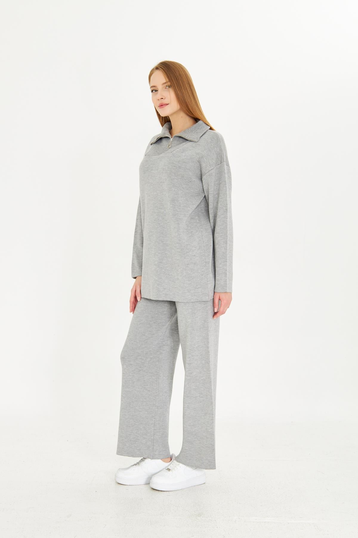 Oversize Fermuarlı Triko Alt Üst Takım 1805
