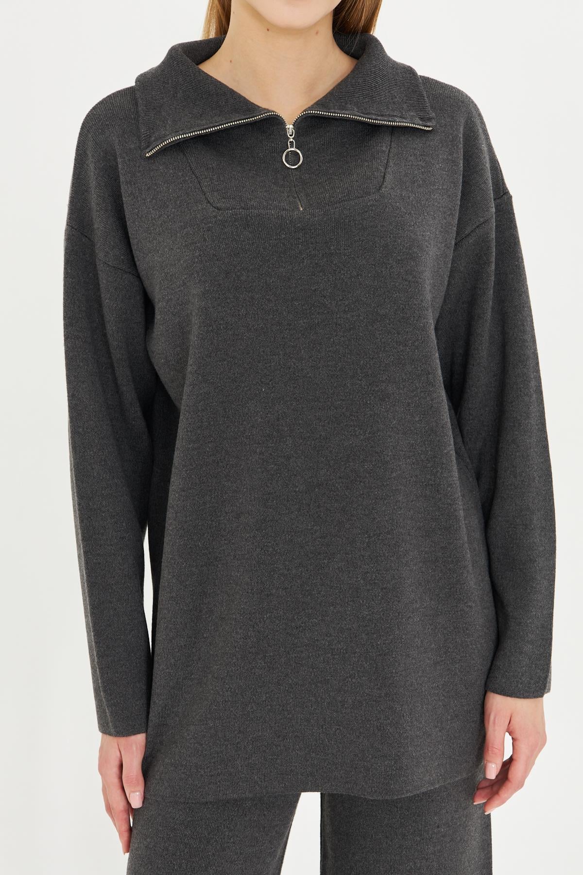 Oversize Fermuarlı Triko Alt Üst Takım 1805