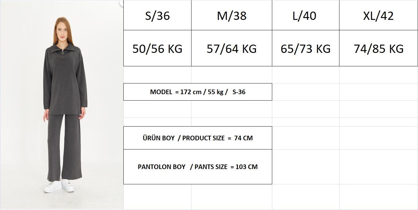 Oversize Fermuarlı Triko Alt Üst Takım 1805