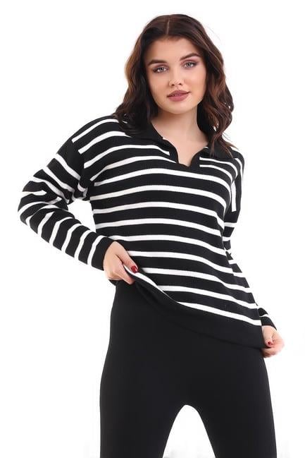Polo Yaka Çizgili Trend Kazak 1226
