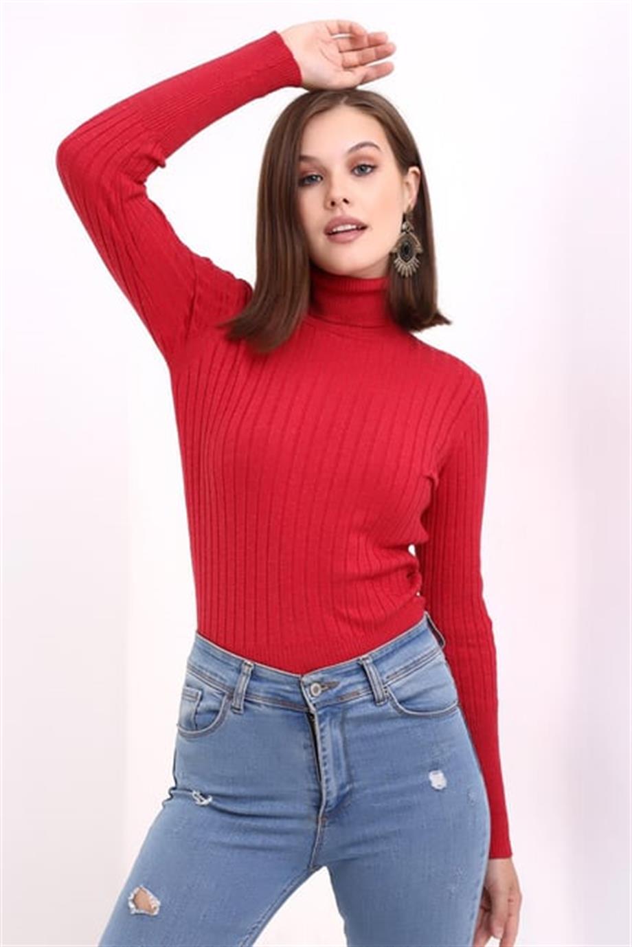 Balıkçı Yaka Fitilli Triko Kazak Triko Bluz 2017