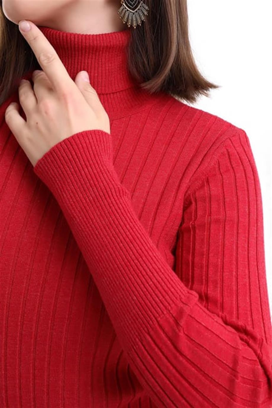 Balıkçı Yaka Fitilli Triko Kazak Triko Bluz 2017