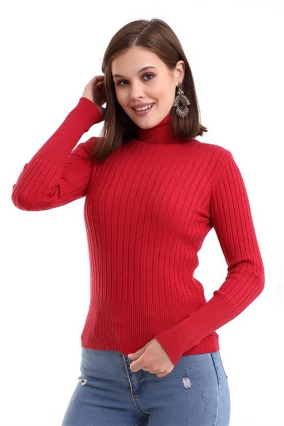 Balıkçı Yaka Fitilli Triko Kazak Triko Bluz 2017