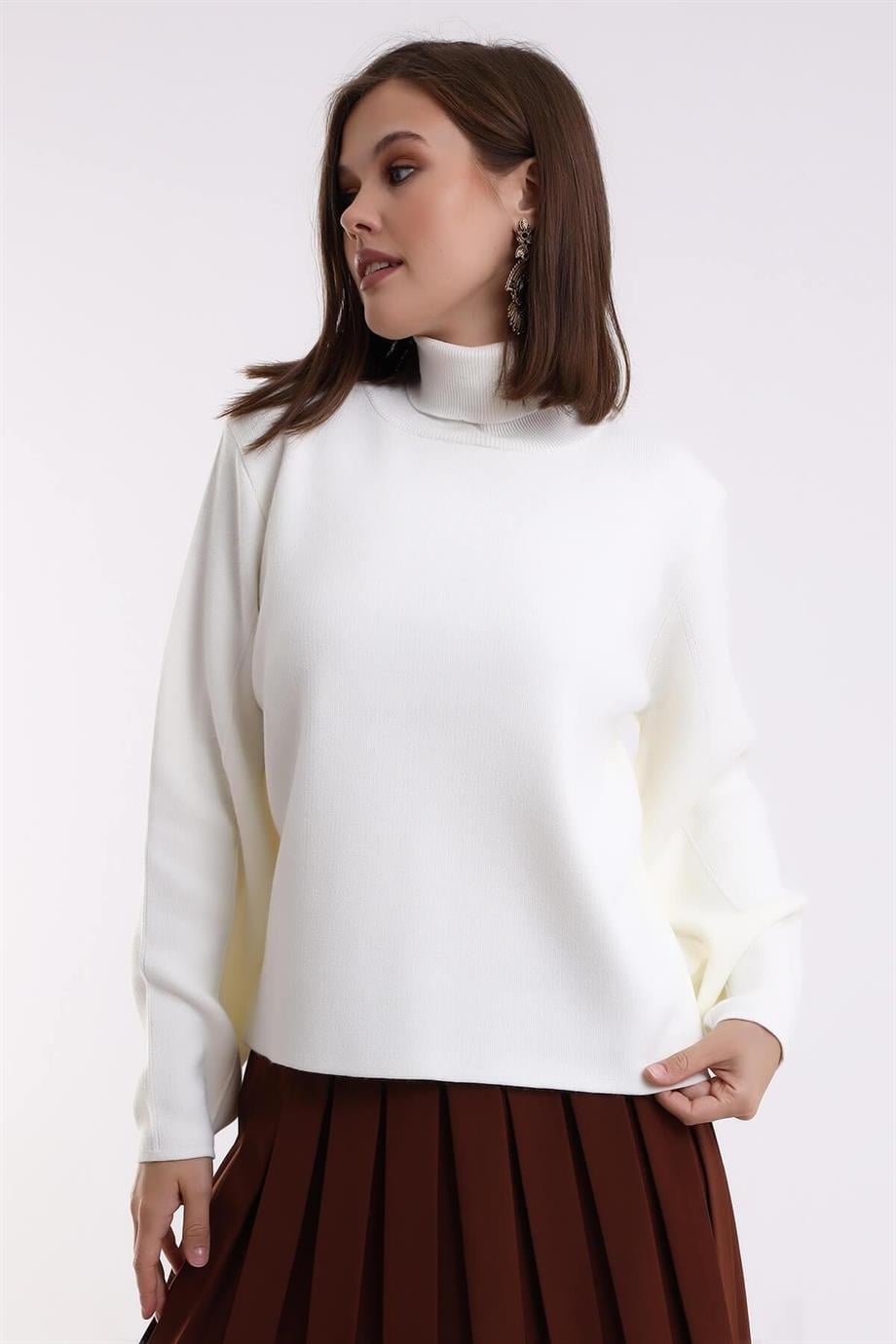 Balon Kol Balıkçı Yaka Triko Kazak Triko Bluz 1104