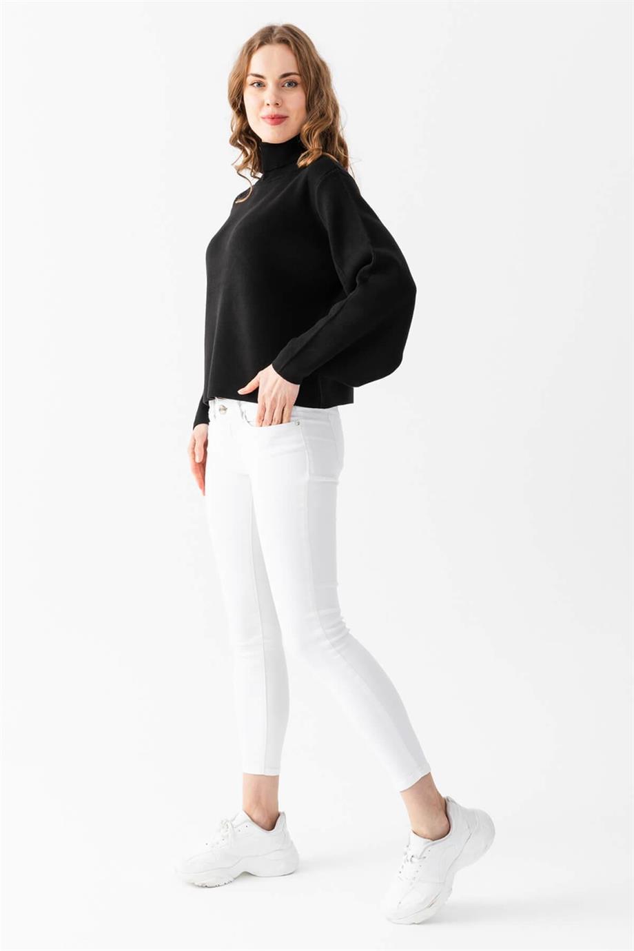 Balon Kol Balıkçı Yaka Triko Kazak Triko Bluz 1104