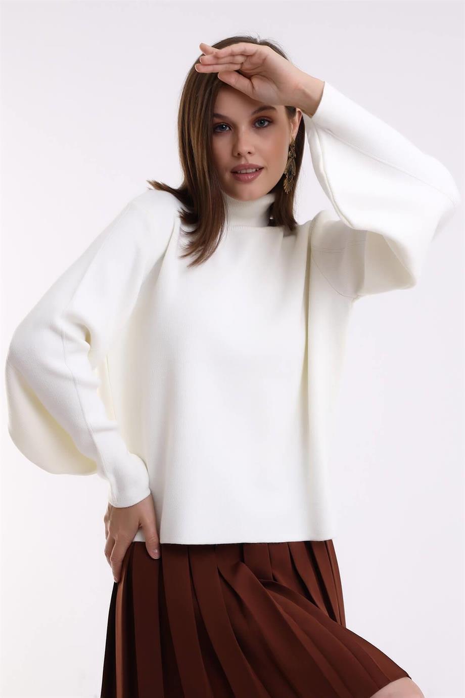 Balon Kol Balıkçı Yaka Triko Kazak Triko Bluz 1104