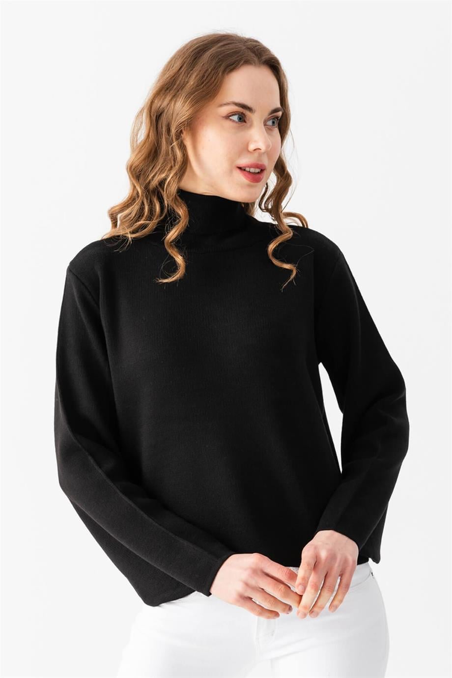 Balon Kol Balıkçı Yaka Triko Kazak Triko Bluz 1104