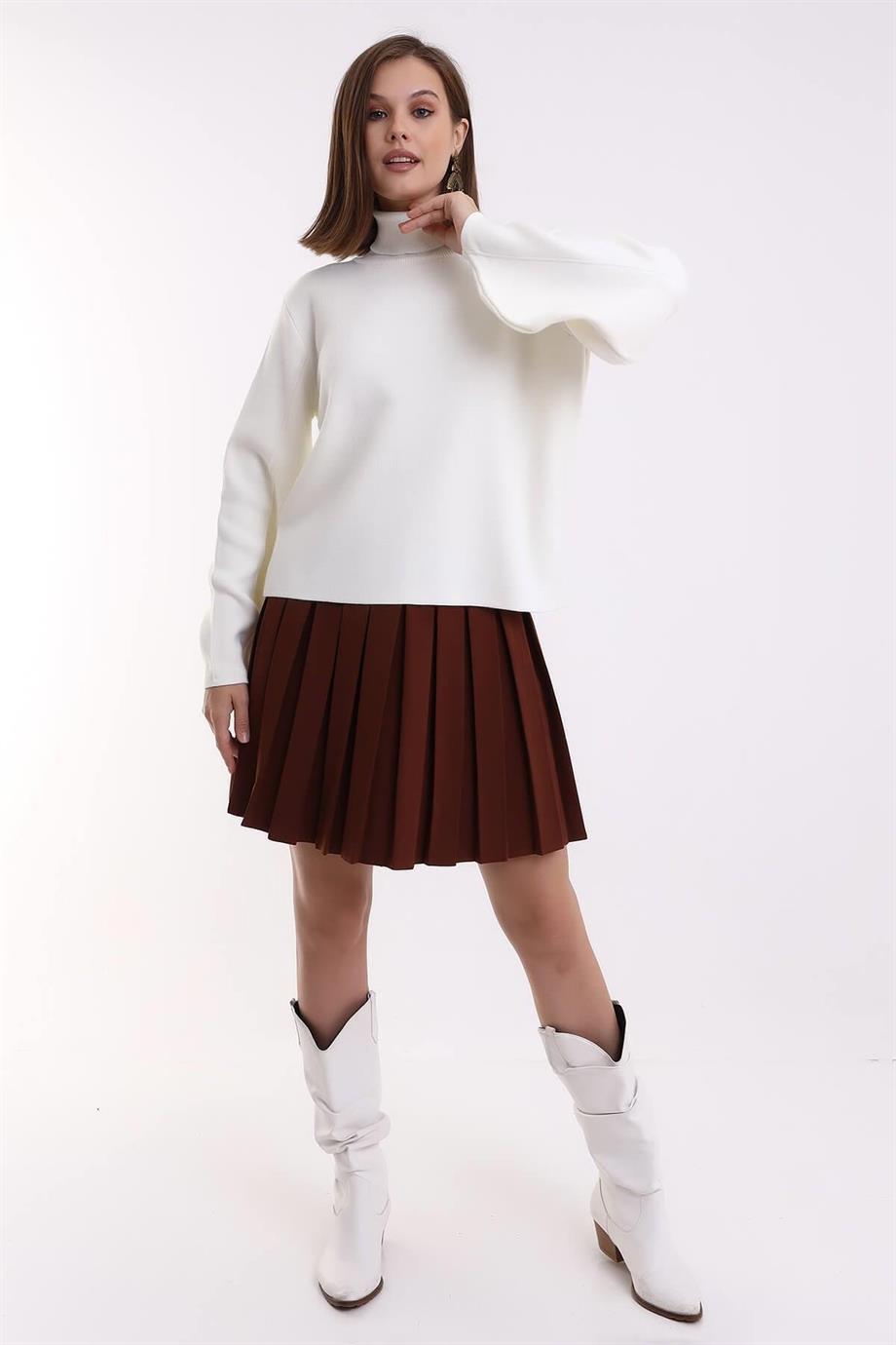 Balon Kol Balıkçı Yaka Triko Kazak Triko Bluz 1104