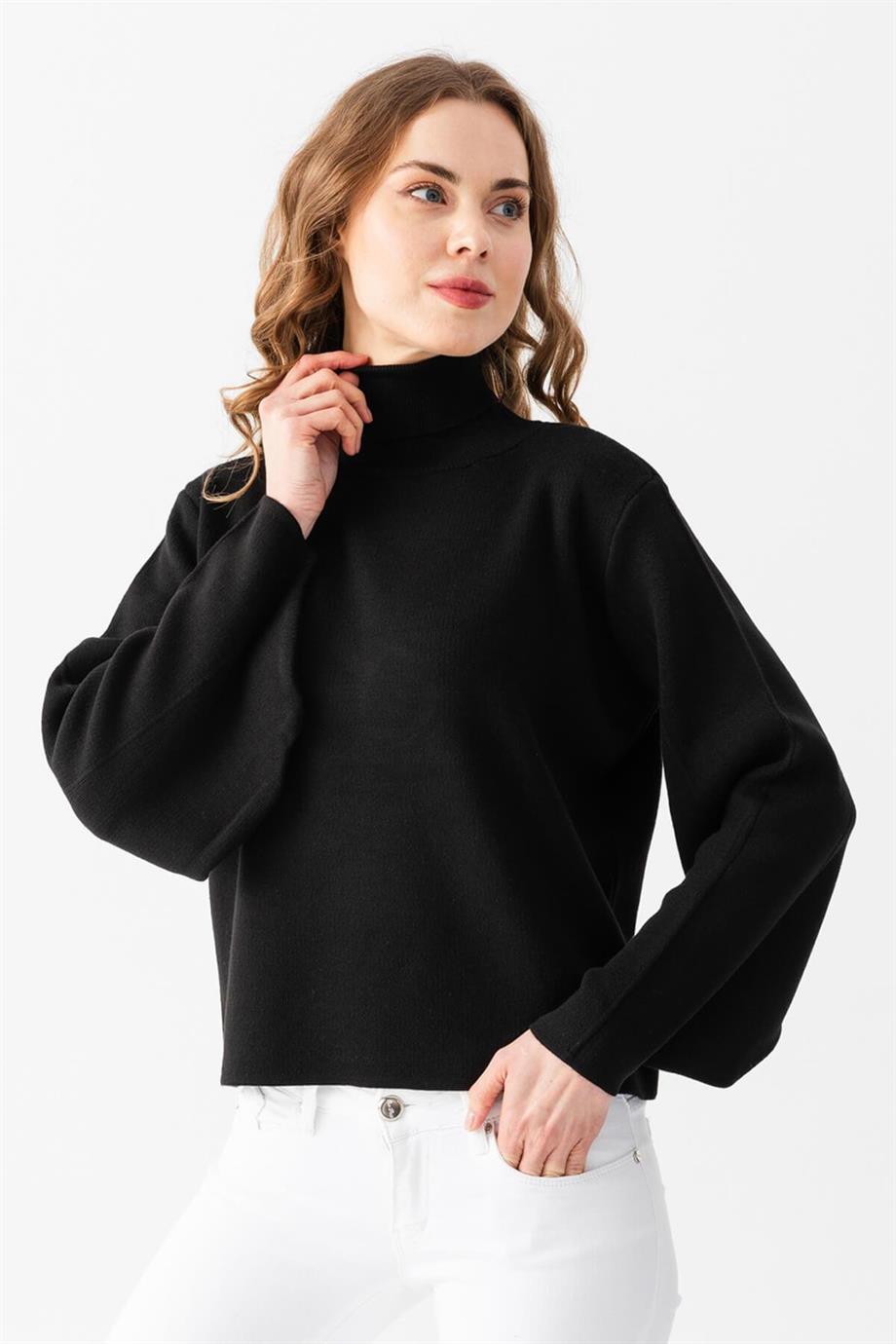 Balon Kol Balıkçı Yaka Triko Kazak Triko Bluz 1104