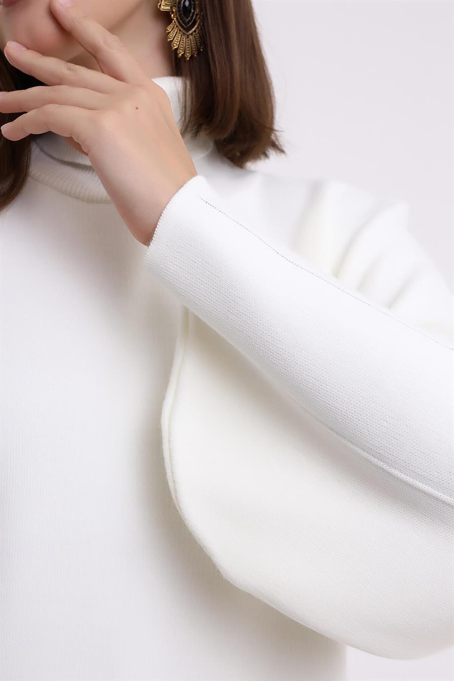 Balon Kol Balıkçı Yaka Triko Kazak Triko Bluz 1104