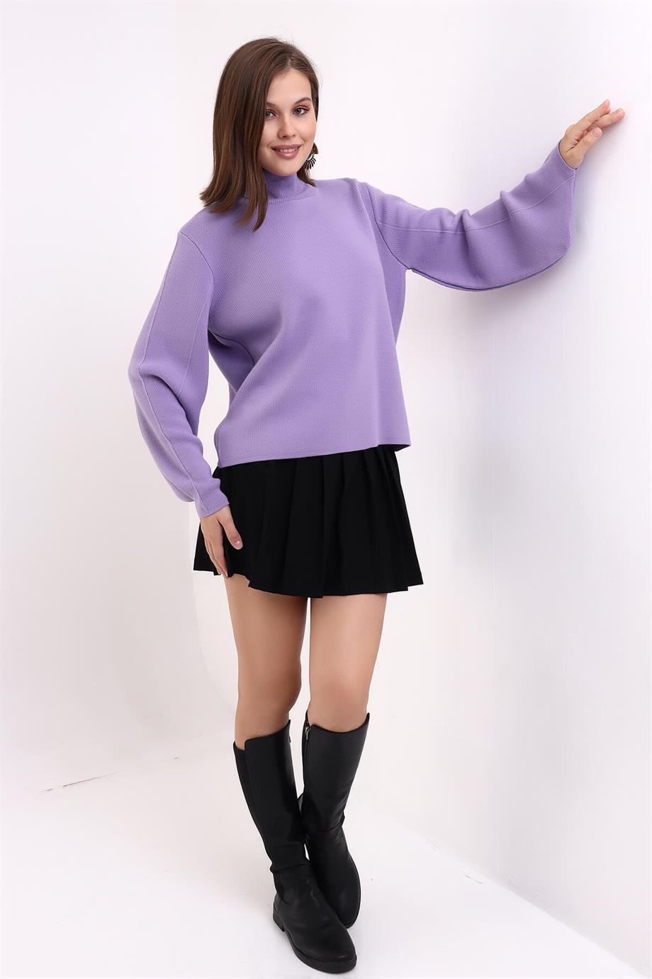 Balon Kol Balıkçı Yaka Triko Kazak Triko Bluz 1104