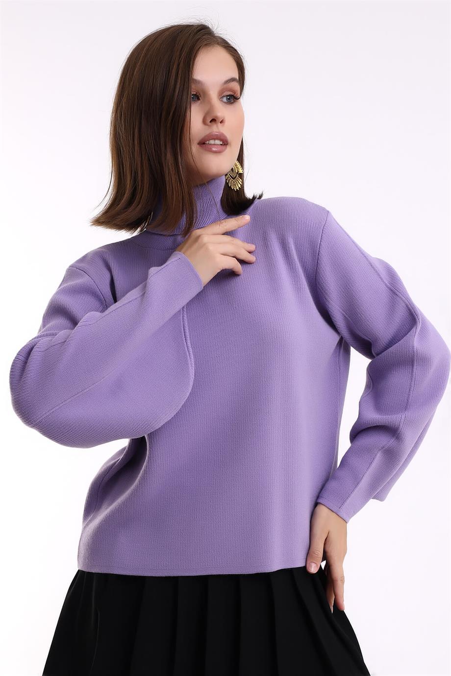 Balon Kol Balıkçı Yaka Triko Kazak Triko Bluz 1104