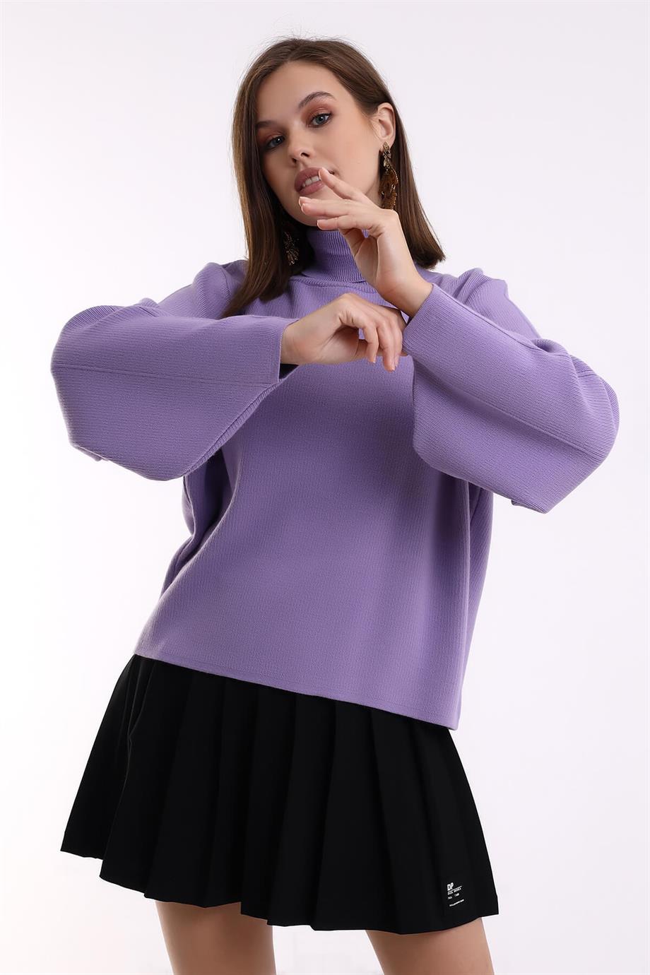 Balon Kol Balıkçı Yaka Triko Kazak Triko Bluz 1104