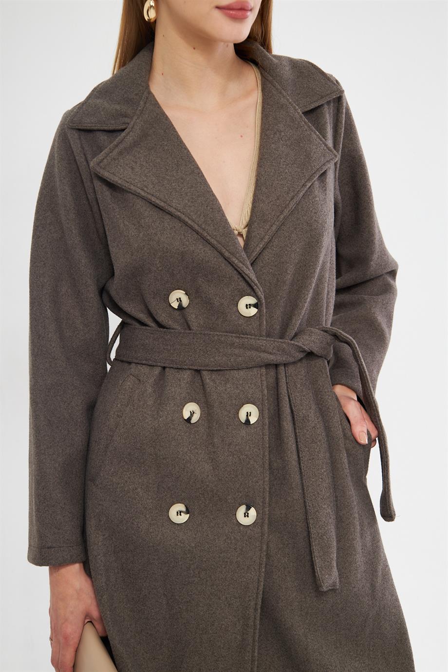 Beli Kuşaklı Kaşe Kaban K1141