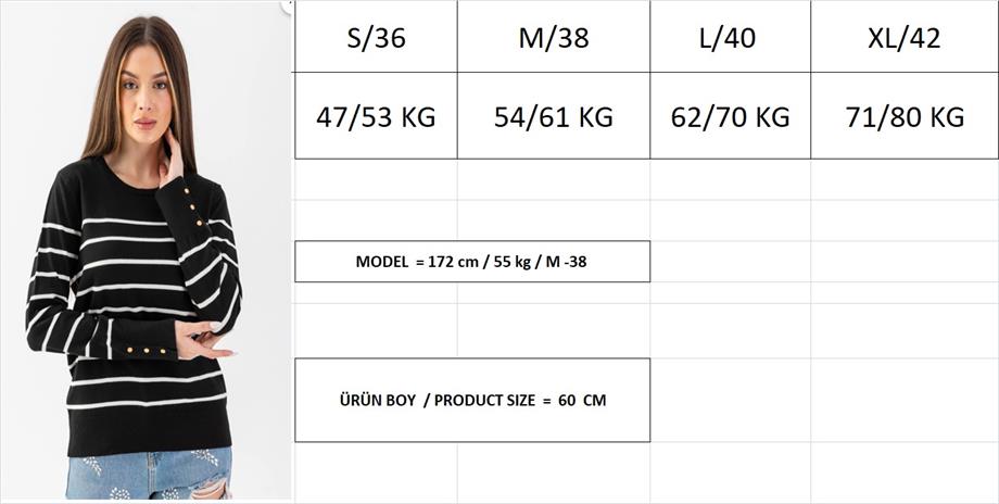 Bisiklet Yaka Çizgili Triko Kazak Triko Bluz 15007