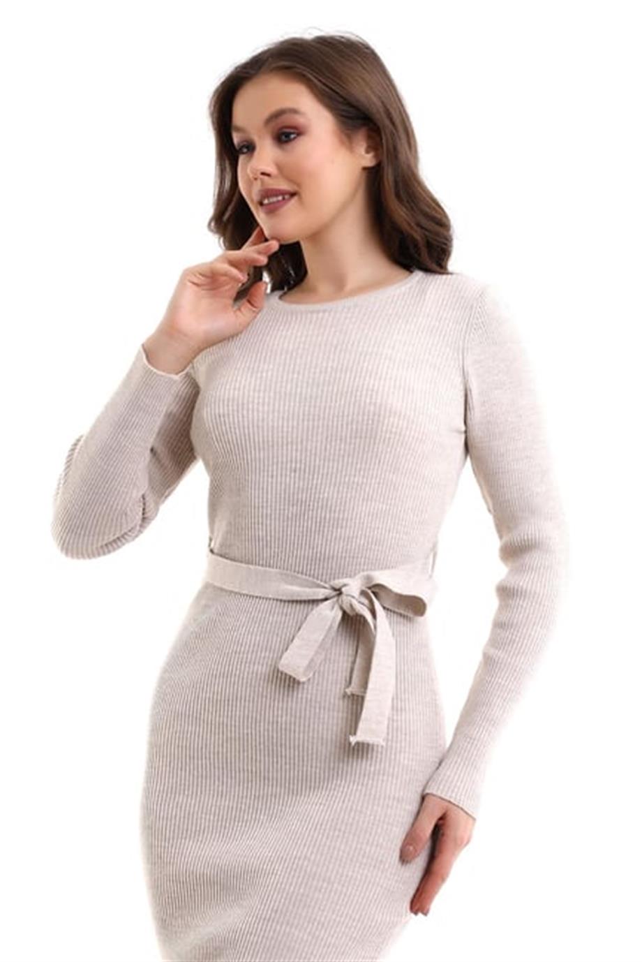 Bisiklet Yaka Fitilli Triko Elbise 4080