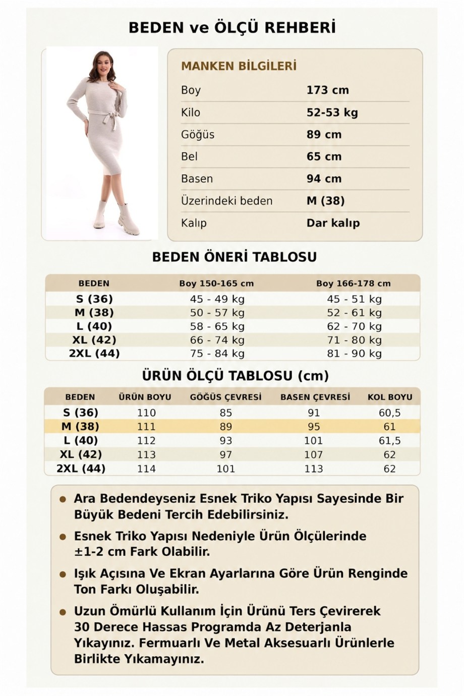 Bisiklet Yaka Fitilli Triko Elbise 4080 Bej