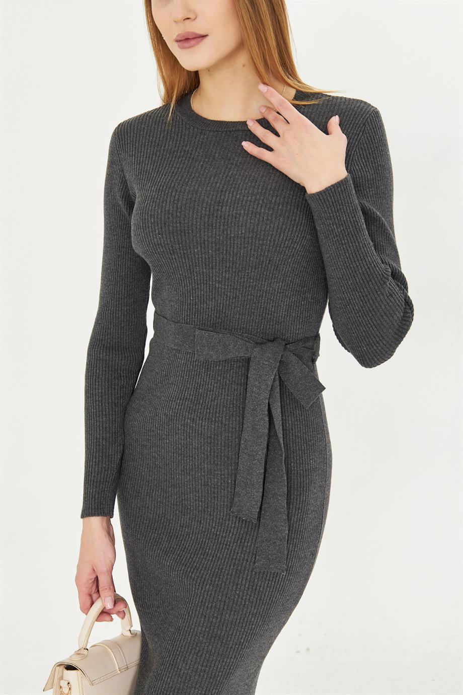 Bisiklet Yaka Fitilli Triko Elbise 4080