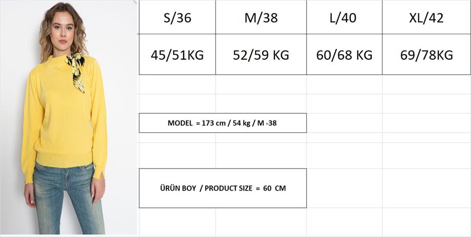 Bisiklet Yaka Fularlı Triko Kazak Triko Bluz 1100 Saks