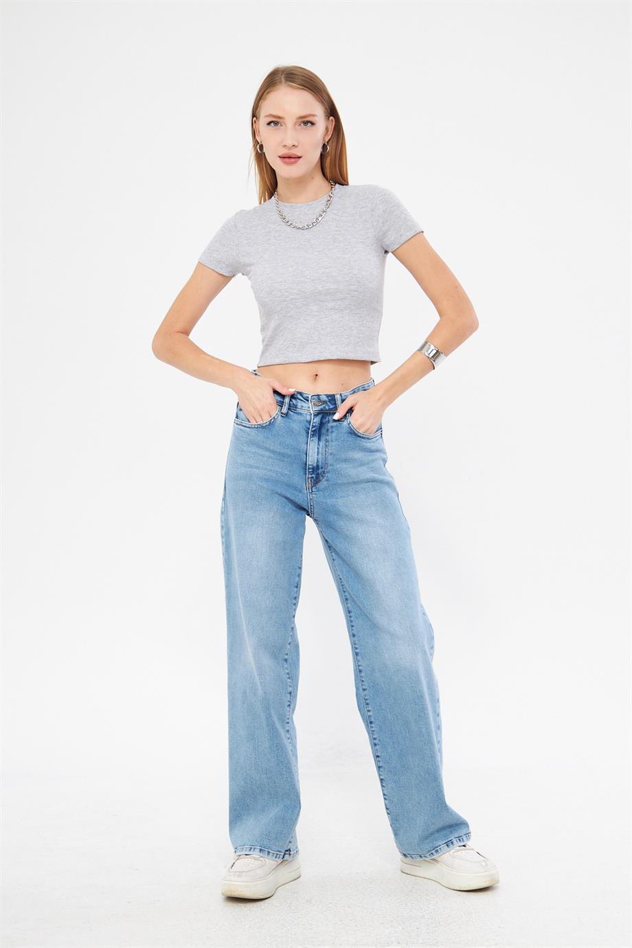 Bisiklet Yaka Kısa Kol Badi Crop Coton Body 4020