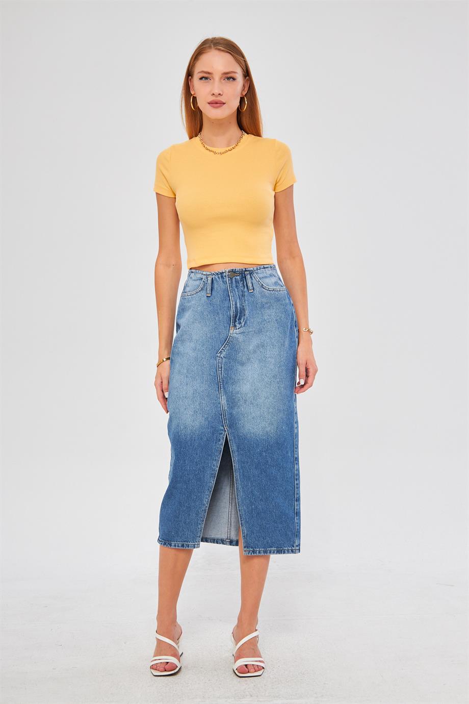 Bisiklet Yaka Kısa Kol Badi Crop Coton Body 4020