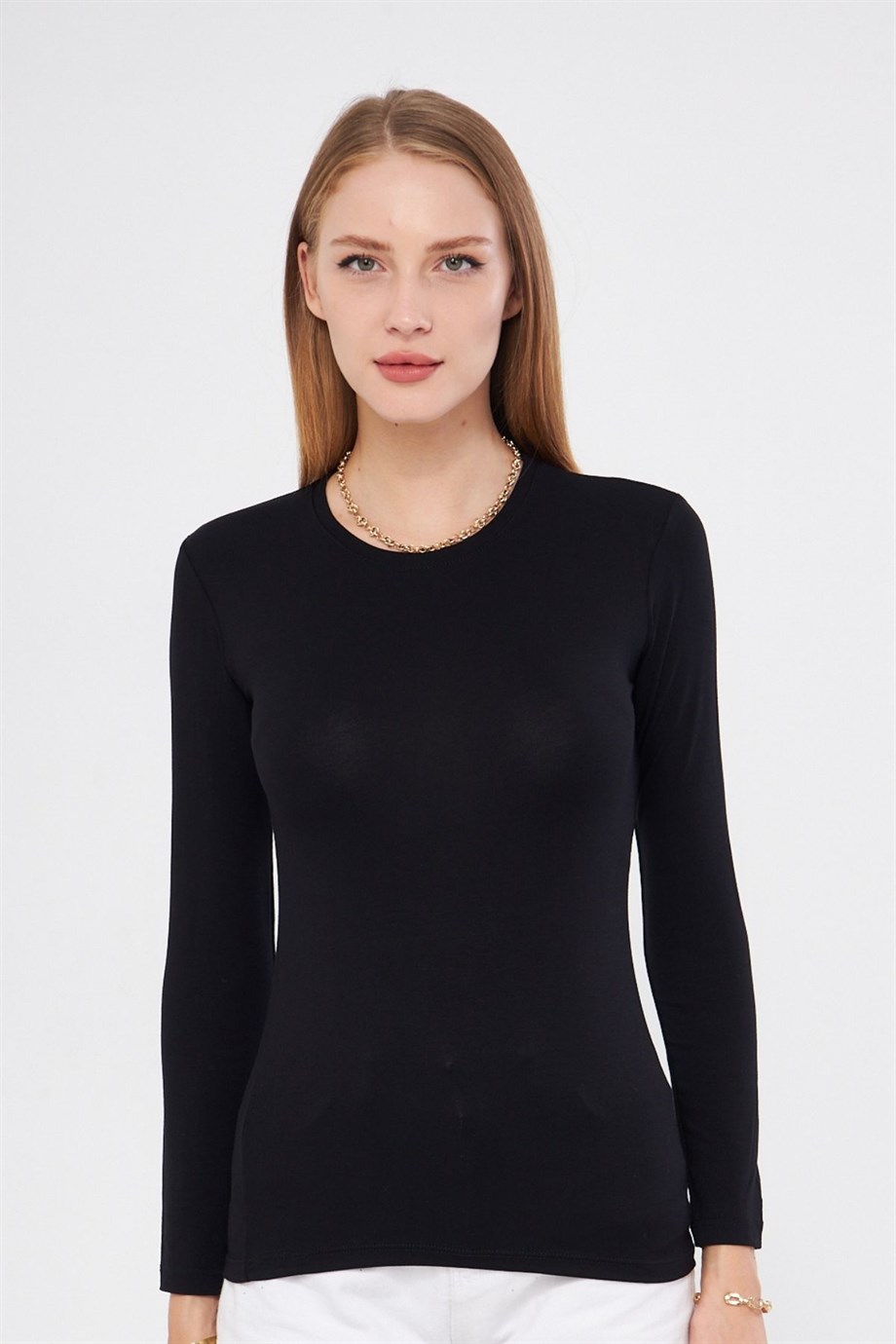 Bisiklet Yaka Uzun Kol Badi Viskon Likralı Body 101 Siyah