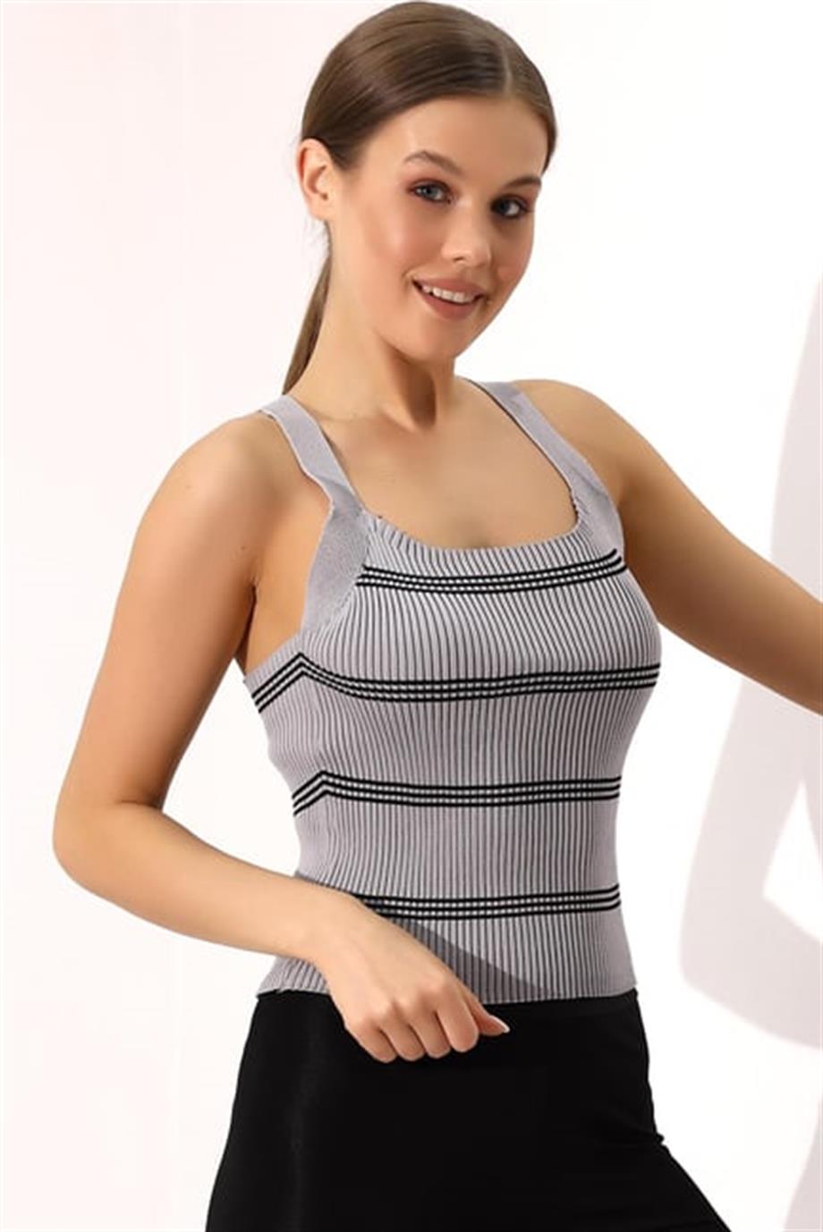 Çapraz Askılı Triko Atlet Triko Bluz 1801