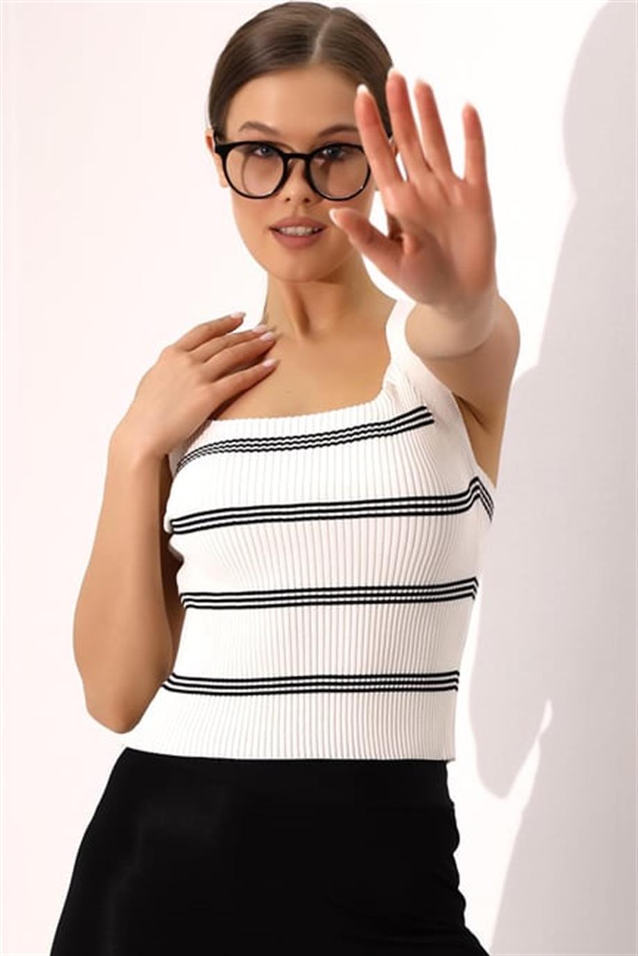 Çapraz Askılı Triko Atlet Triko Bluz 1801