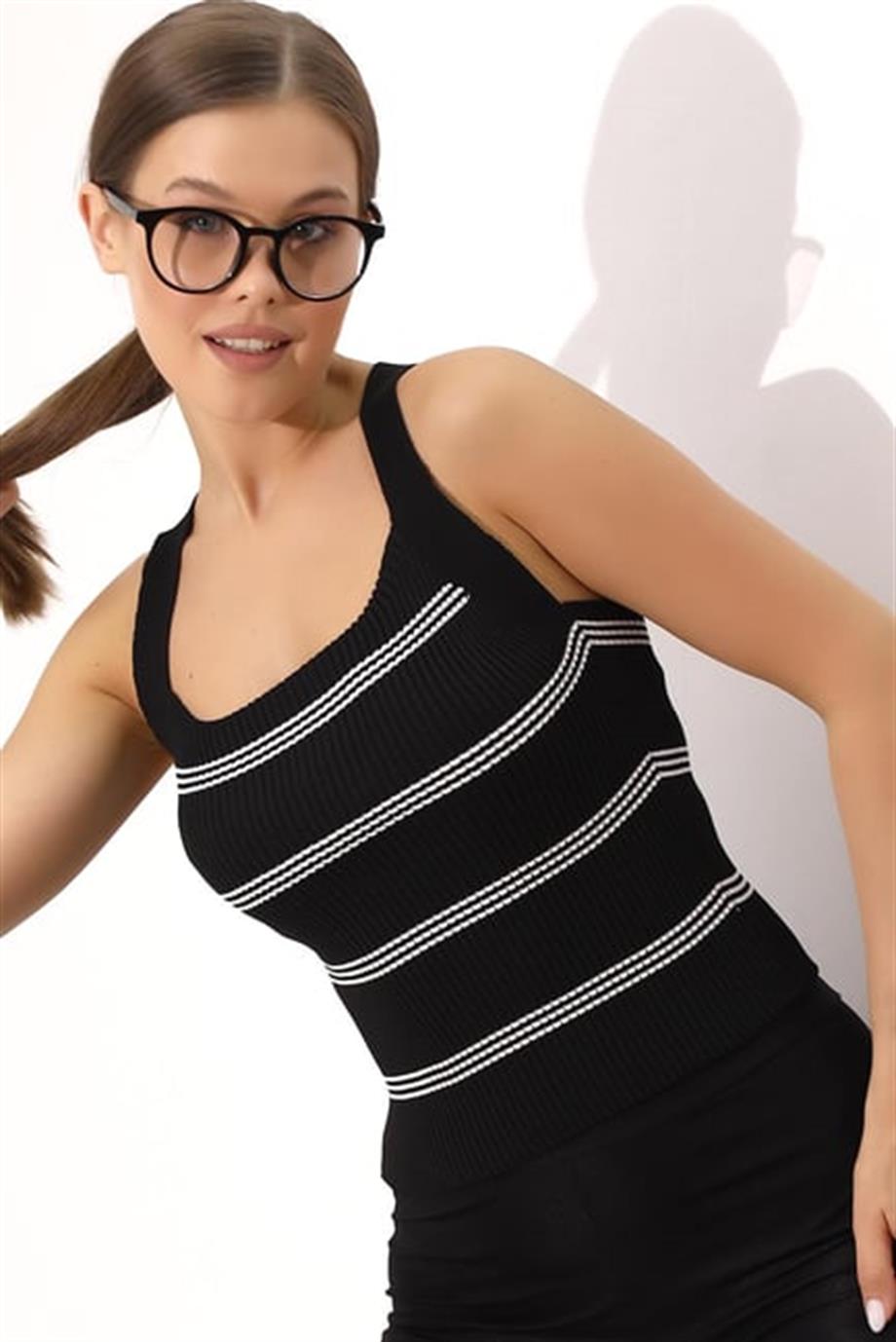 Çapraz Askılı Triko Atlet Triko Bluz 1801