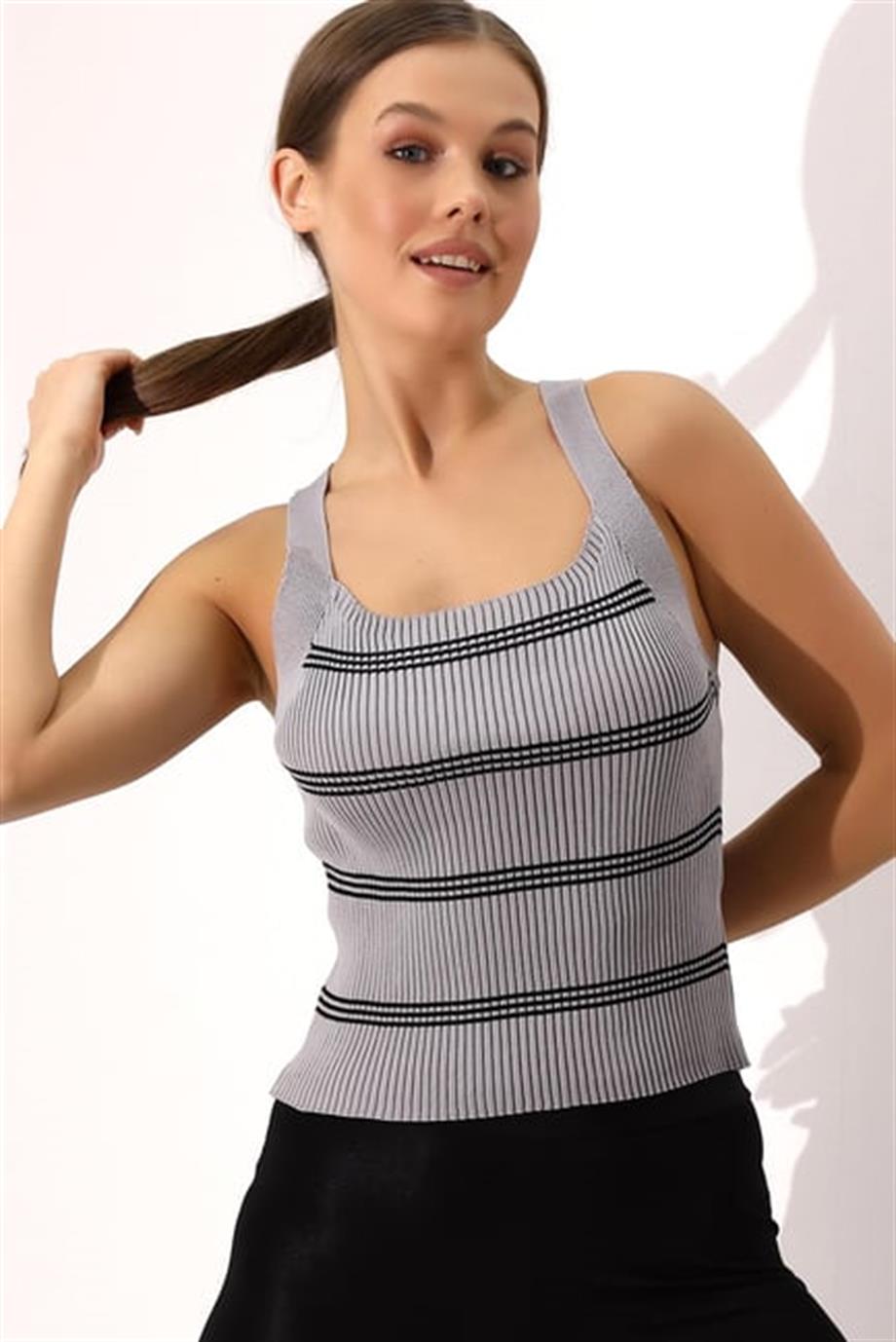 Çapraz Askılı Triko Atlet Triko Bluz 1801