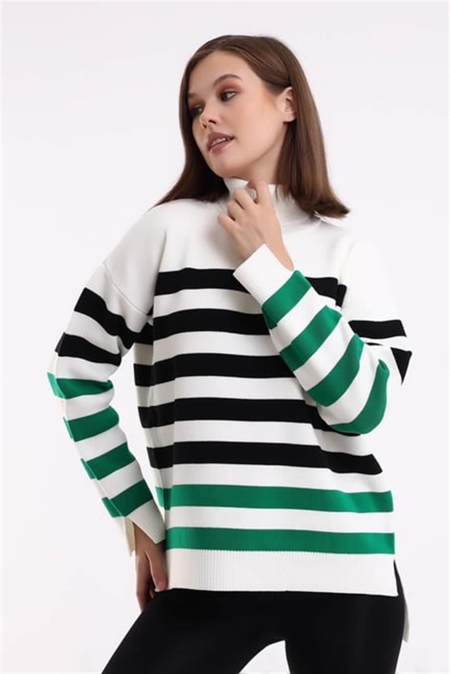 Çizgili Balıkçı Yaka Triko Tunik 1416
