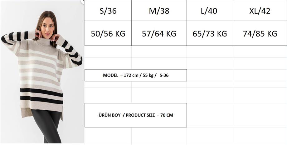 Çizgili Balıkçı Yaka Triko Tunik 1416