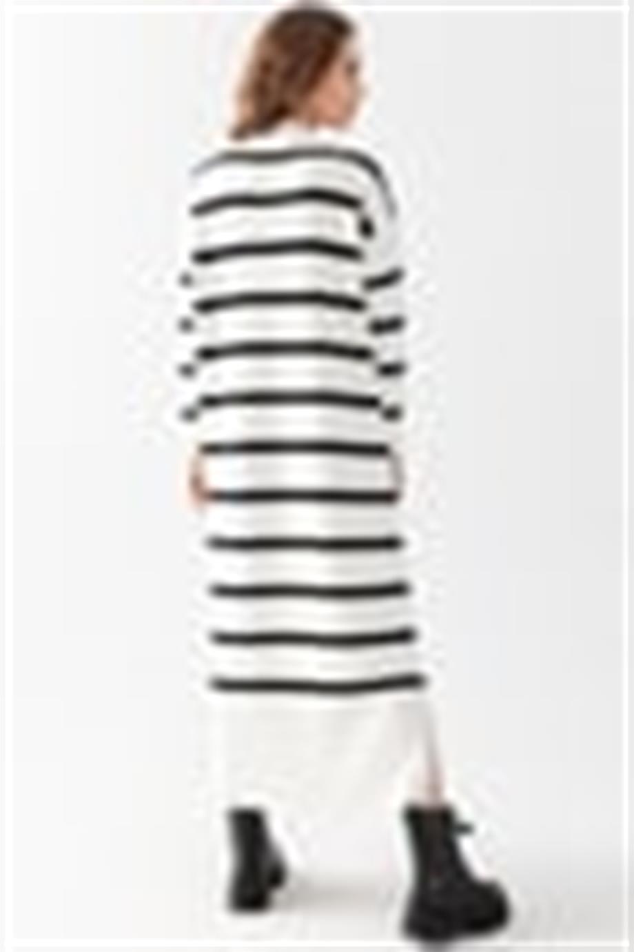 Çizgili Oversize Triko Elbise 71135