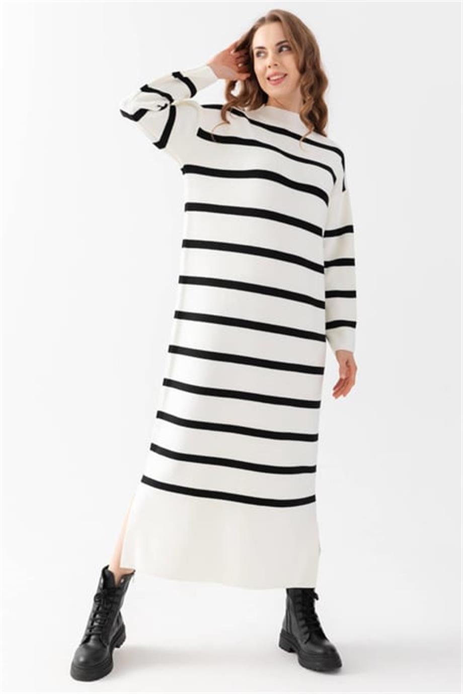 Çizgili Oversize Triko Elbise 71135