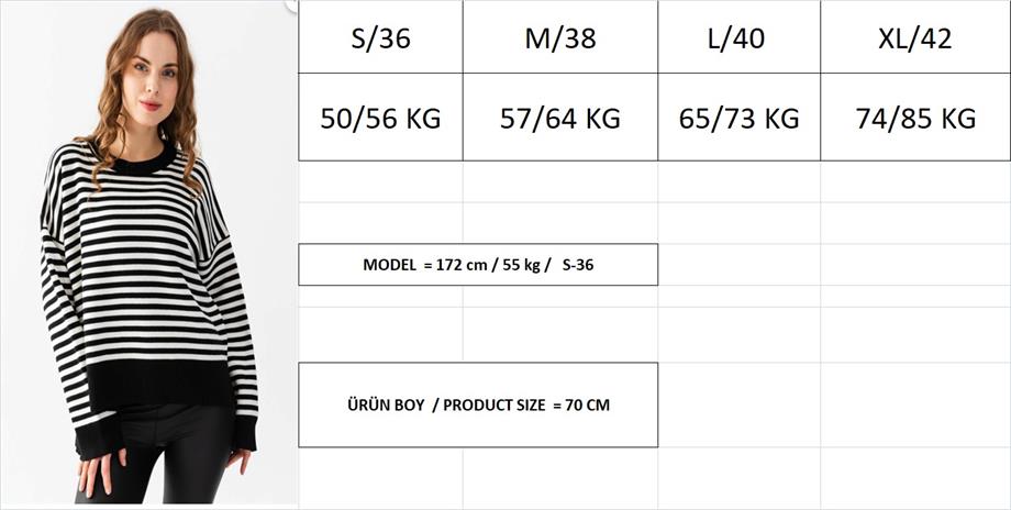 Çizgili Oversize Triko Kazak 6336