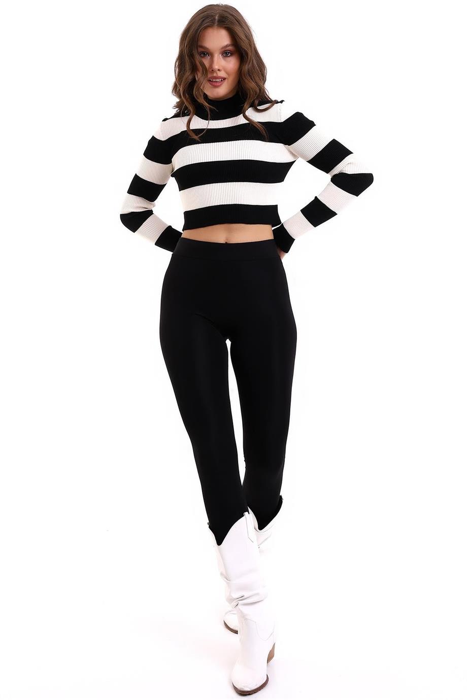 Çizgili Triko Crop Kazak Triko Bluz 1101