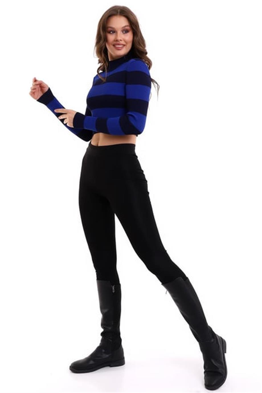 Çizgili Triko Crop Kazak Triko Bluz 1101