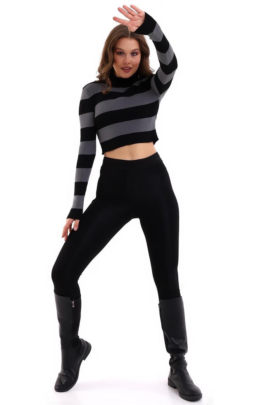 Çizgili Triko Crop Kazak Triko Bluz 1101