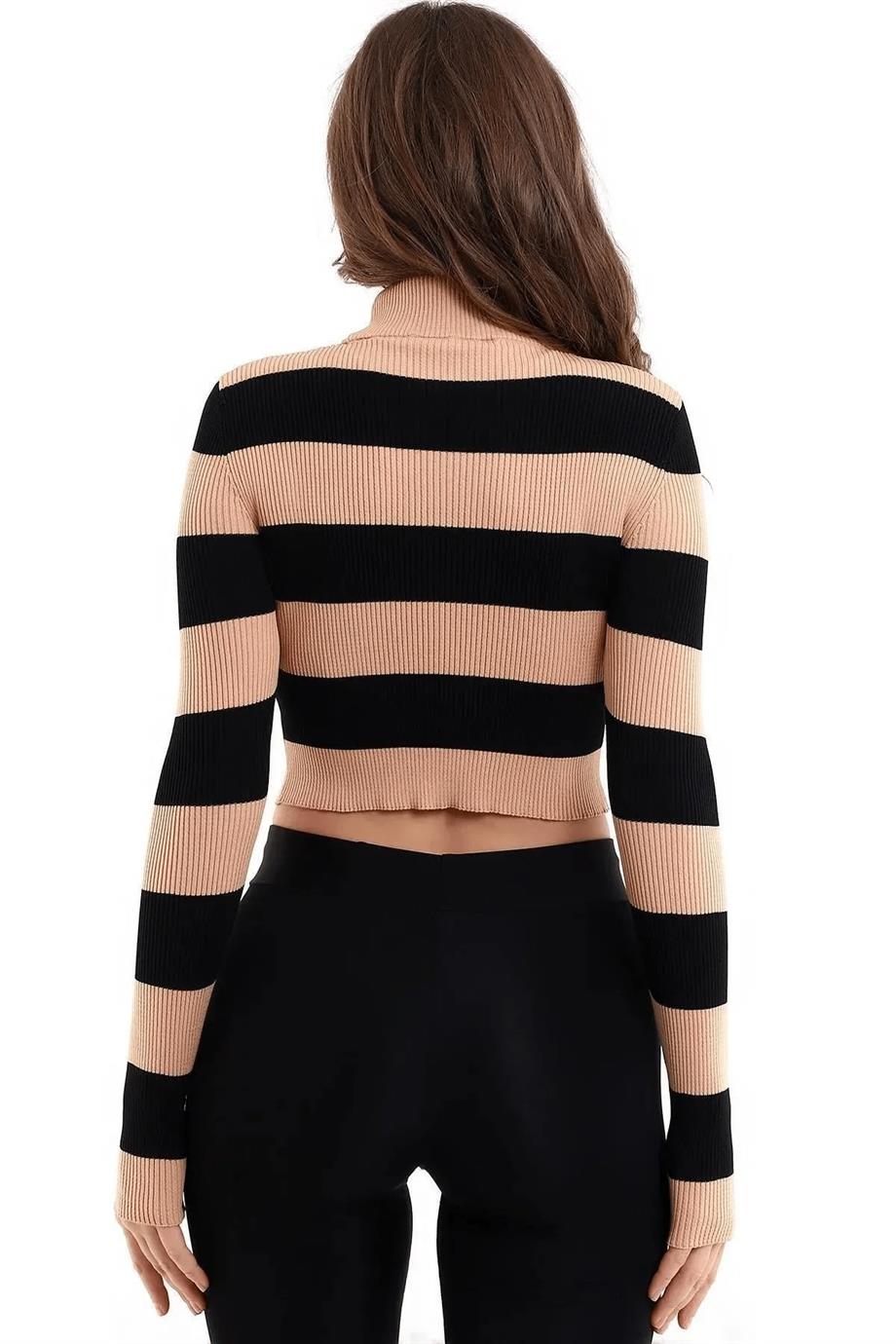 Çizgili Triko Crop Kazak Triko Bluz 1101