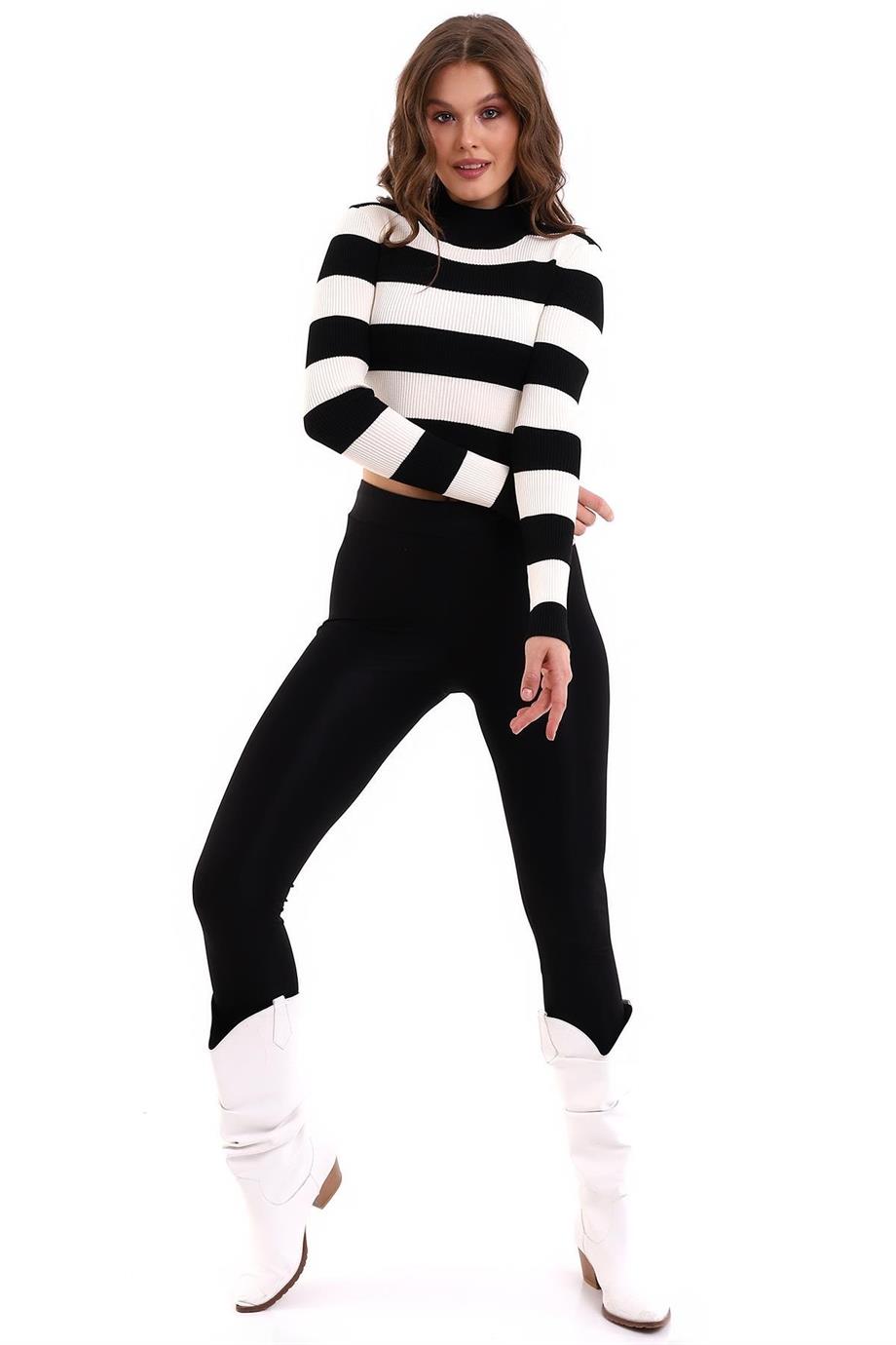 Çizgili Triko Crop Kazak Triko Bluz 1101