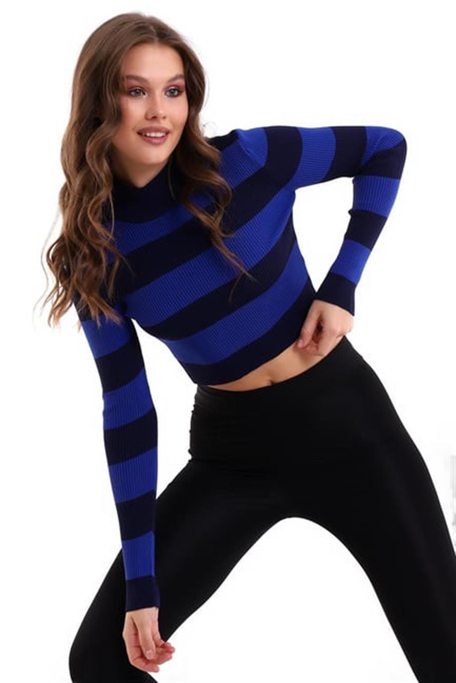 Çizgili Triko Crop Kazak Triko Bluz 1101