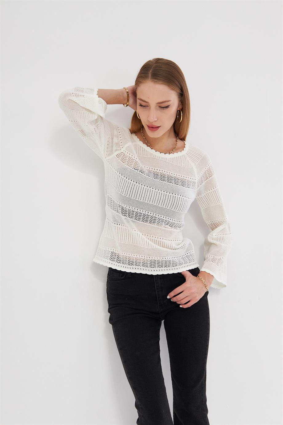 File Örgü Kadın Triko Bluz K3005