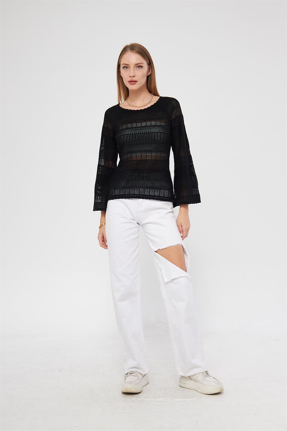 File Örgü Kadın Triko Bluz K3005