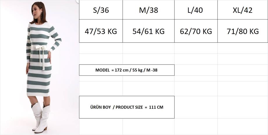 Fitilli Bisiklet Yaka Çizgili Triko Elbise 5080