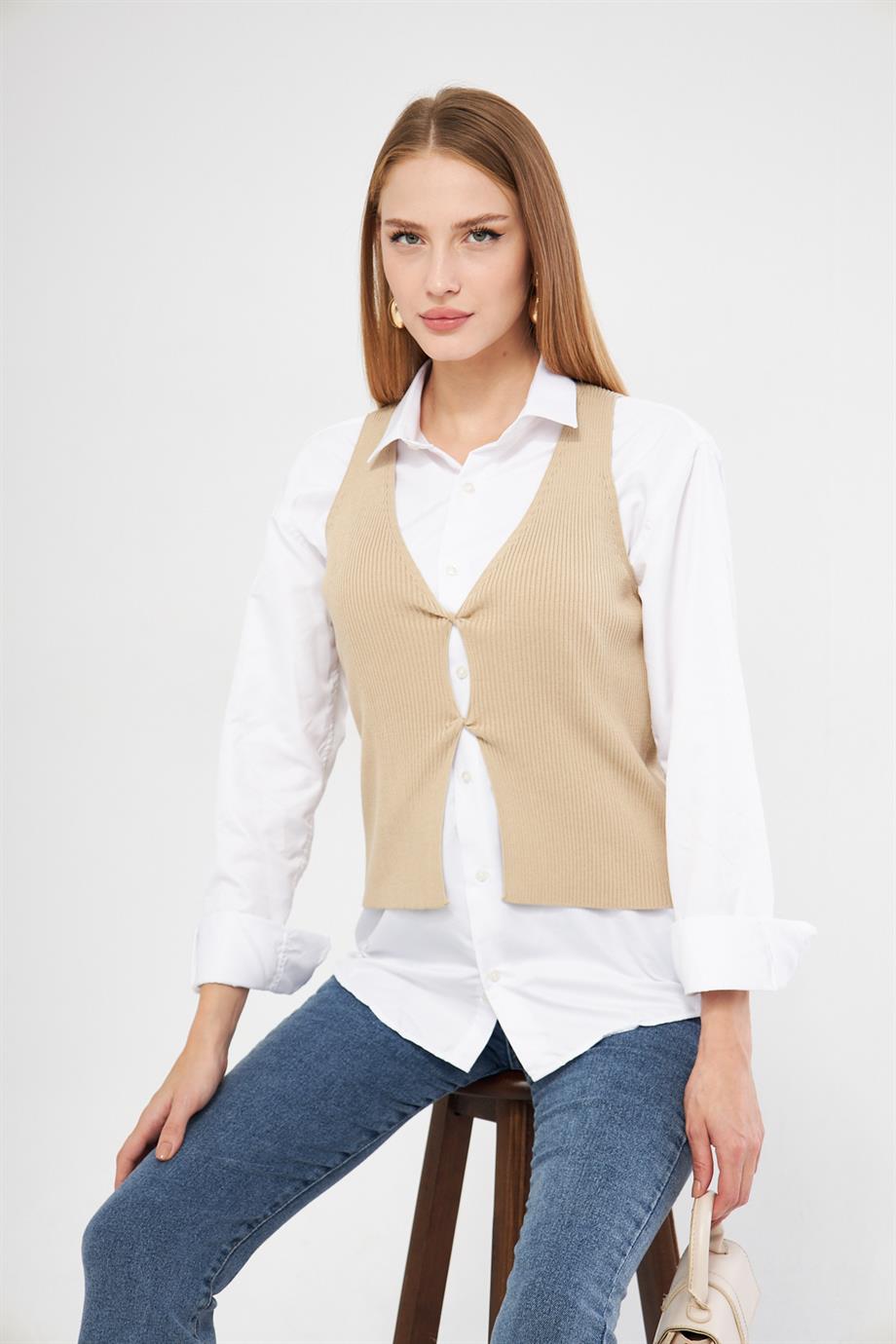 Fitilli Triko Yelek 1009