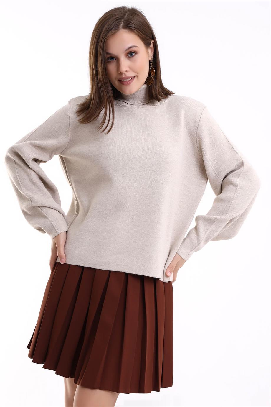 Balon Kol Balıkçı Yaka Triko Kazak Triko Bluz 1104