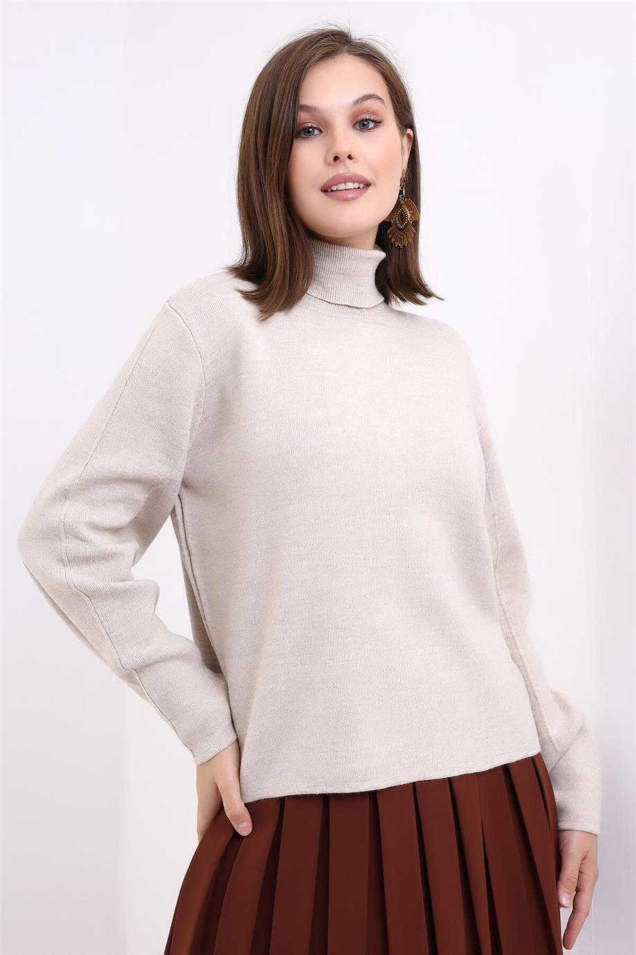 Balon Kol Balıkçı Yaka Triko Kazak Triko Bluz 1104