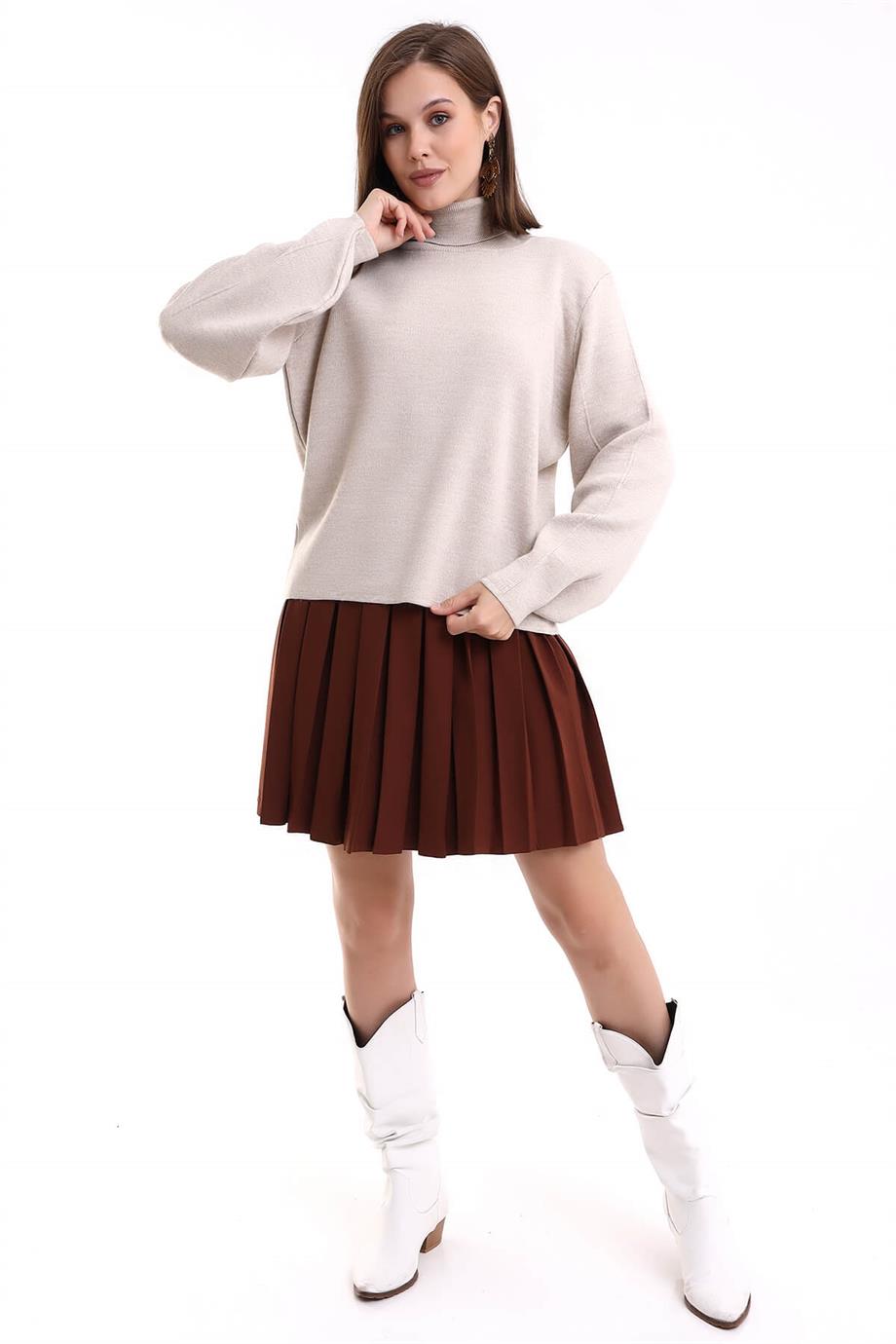 Balon Kol Balıkçı Yaka Triko Kazak Triko Bluz 1104